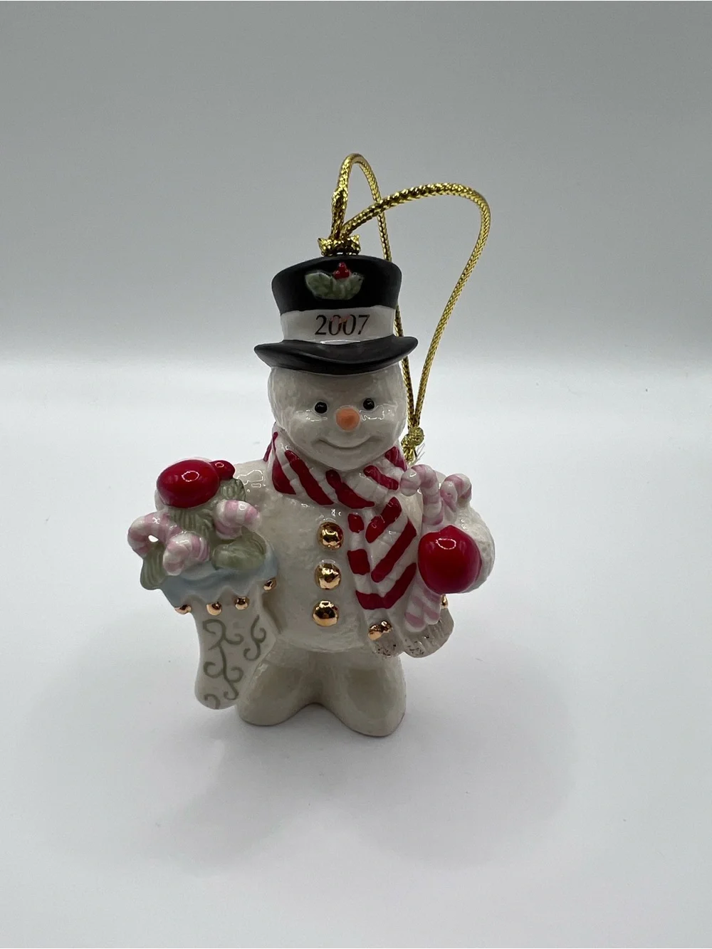 Lenox 2007 Annual Snowman Hanging Christmas Ornament White/Red/Gold 6599609